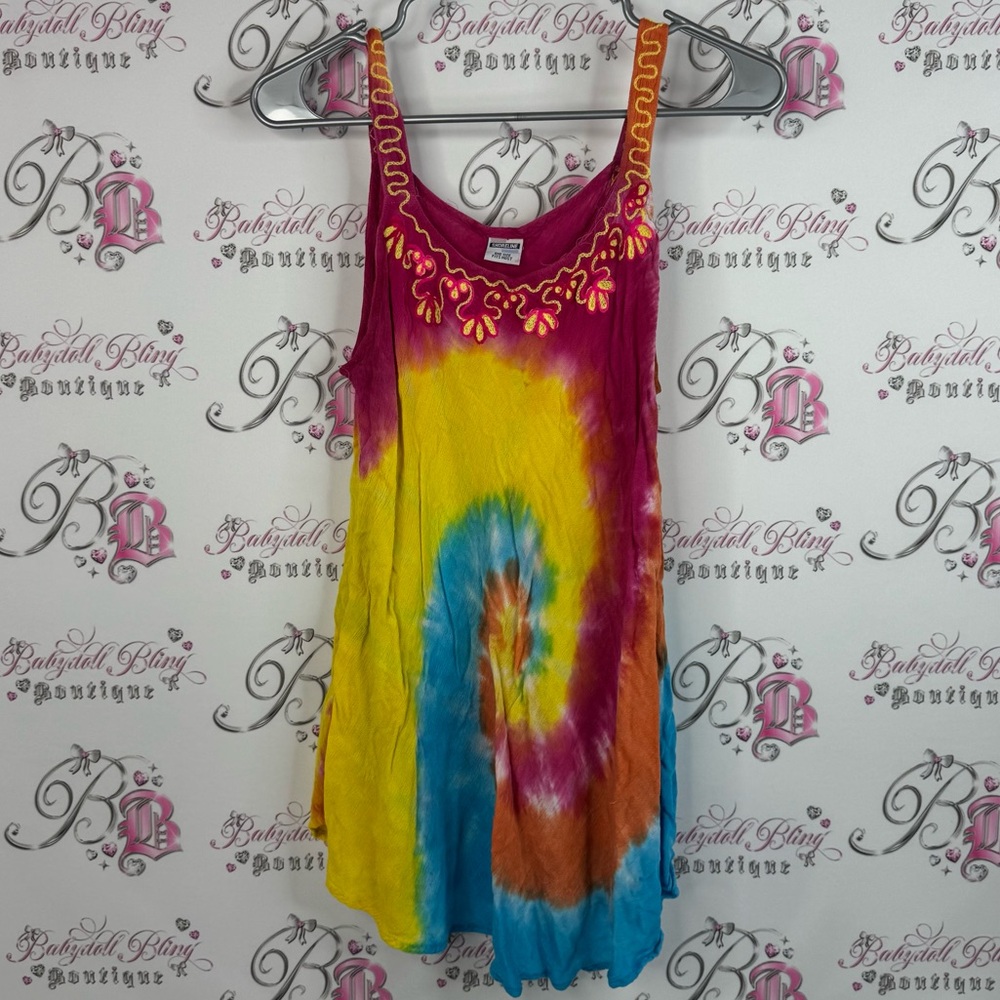 Shoreline dress embroidered floral flowers rainbow Multicolor Tie-Dye Tank Top